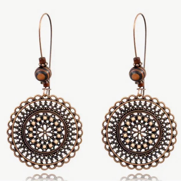 NEW Vintage Inspired Flower Pattern Dangle Earrings Retro Bohemian Style Alloy - Picture 5 of 5